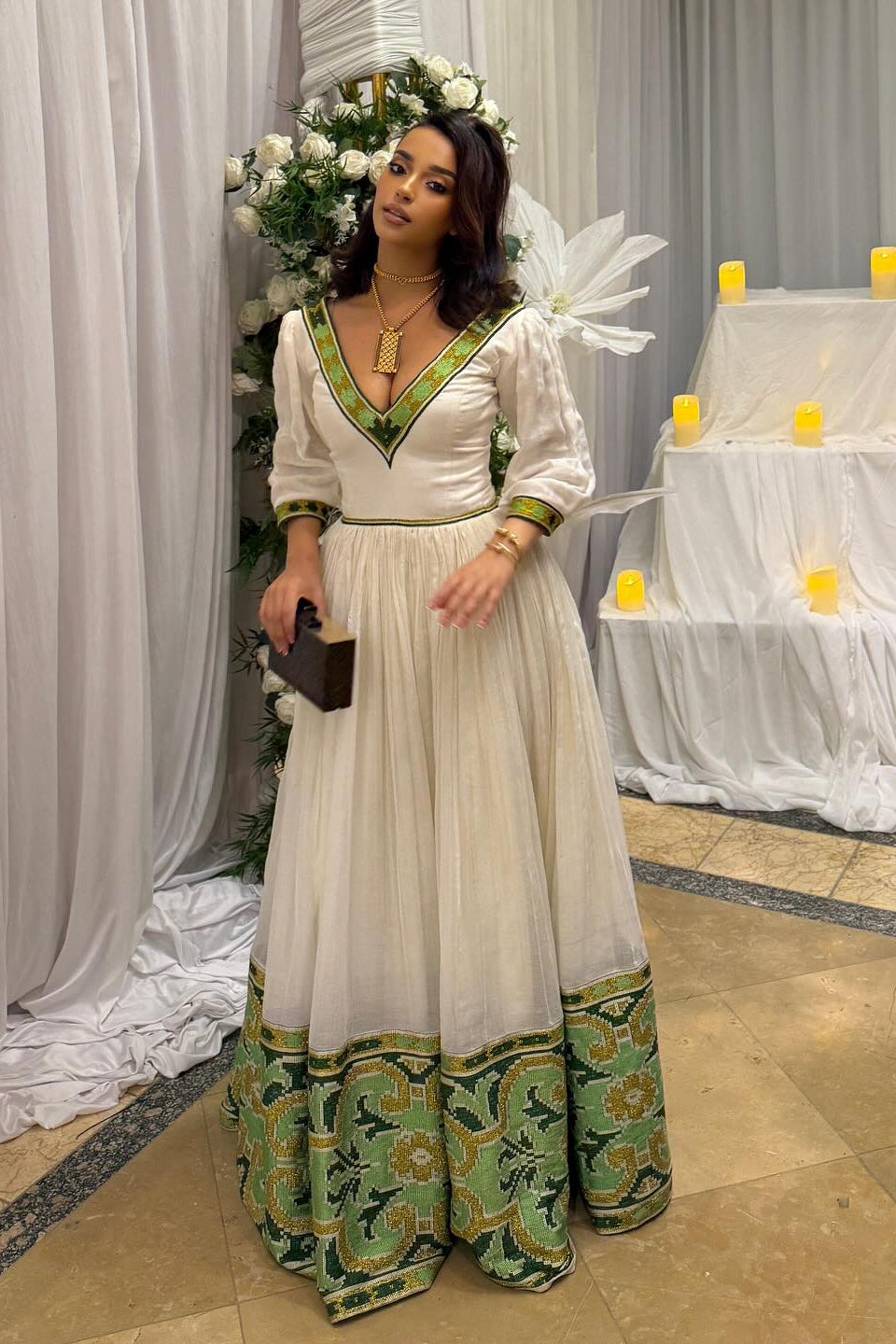 Authentic Habesha Cloth Dress Cultural Ethiopian Fashion with Handwoven Borders