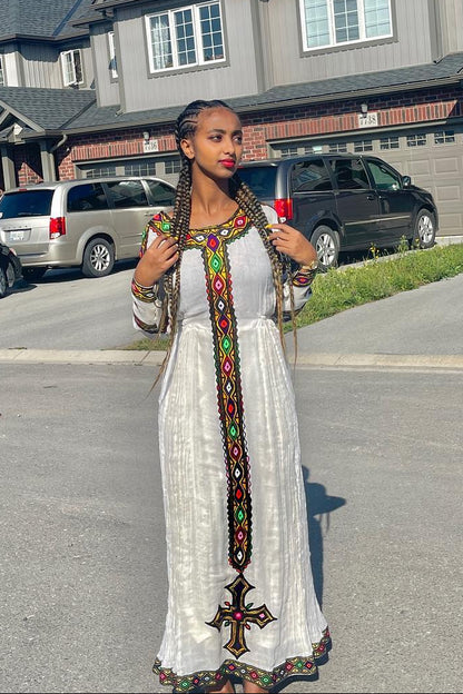 Traditional Ethiopian Clothing Radiant Habesha Dress Multicolor Long-Sleeve Habesha Kemis 280