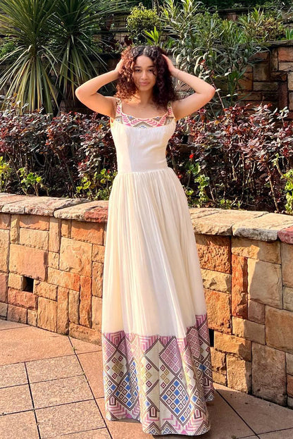 Timeless Habesha Kemis Multicolor Habesha Dress with Traditional Weaving Beautiful Habesha Dress 291