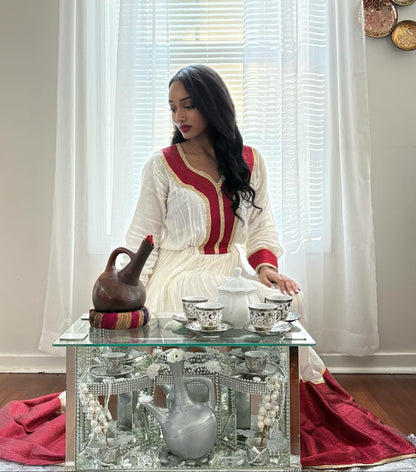 Red Woven Habesha Dress Long Sleeve Traditional Ethiopian Clothing