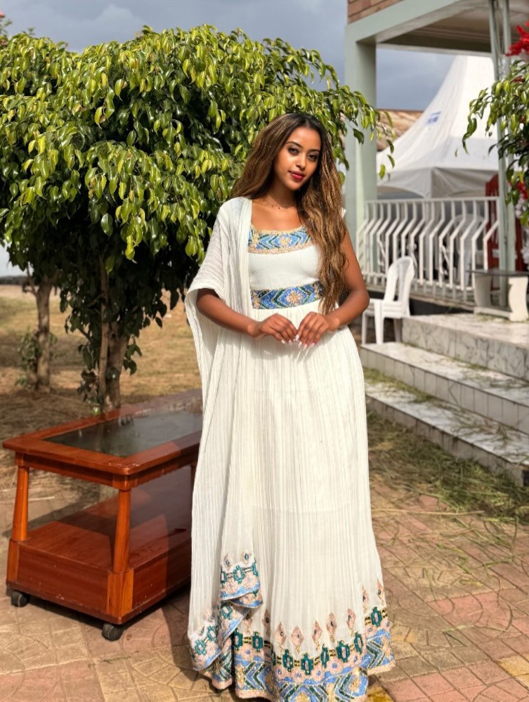 Multicolor Embroidery Habesha Kemis Classic Habesha Dress For Women Traditional Ethiopian Dress 375