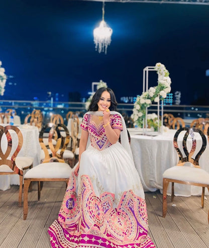 Luxurious Habesha Dress Ornate Embroidery Habesha Kemis Traditional Ethiopian Wedding Dress 416