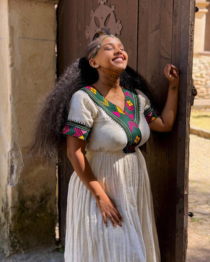 Short Sleeve Habesha Kemis Handmade Ethiopian Clothing Beautiful Habesha Dress 426