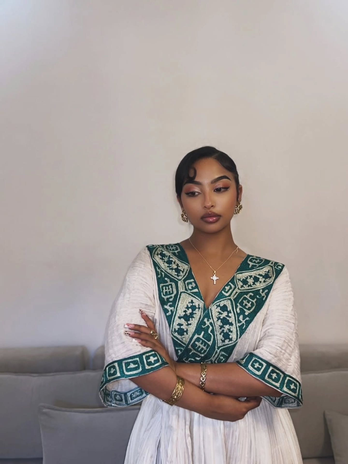 Vibrant Habesha Dress Graceful Habesha Kemis Timeless Ethiopian Dress With V-neckline 435