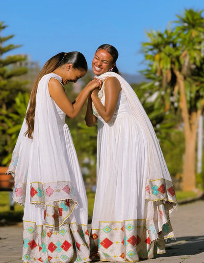 Sleeveless Habesha Dress V-neckline Habesha Kemis Timeless Ethiopian Clothing 517