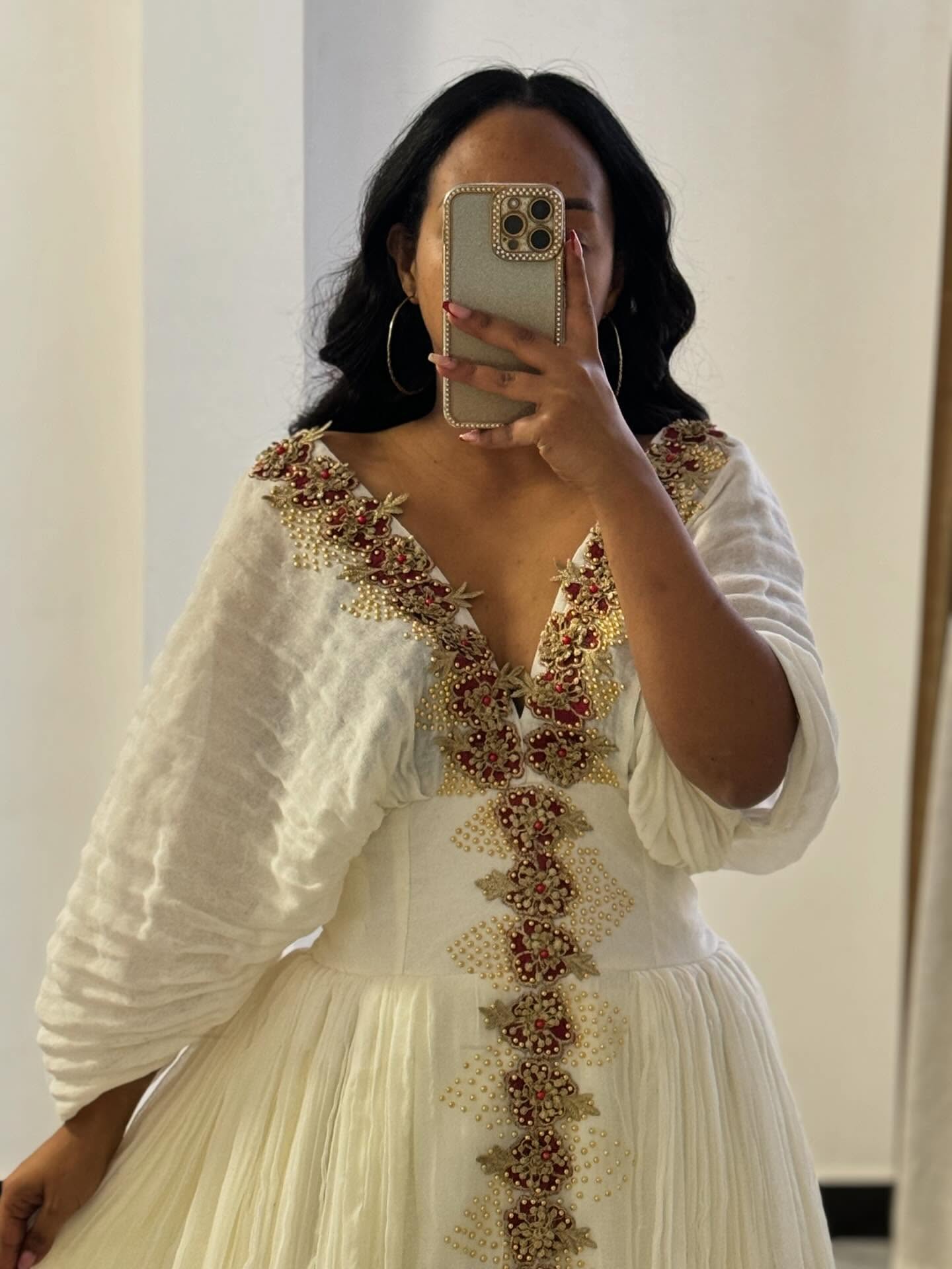 White Habesha Kemis with Golden Embroidery Traditional Ethiopian Dress Style Festive habesha Dress 523