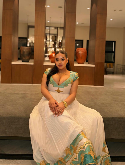 Short Sleeve Habesha Kemis Traditional Cross Stitch Habesha Dress Ethiopian Clothing For Event 527