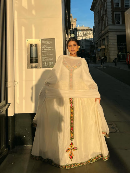 Stylish Puff Sleeve Habesha Kemis Long Sleeve Habesha Dress Traditional Ethiopian Clothing 576
