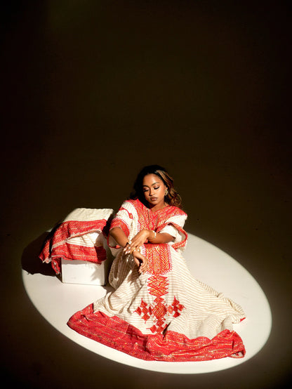 Timeless Habesha Kemis Red Embroidery Habesha Dress Traditional Ethiopian Clothing 584