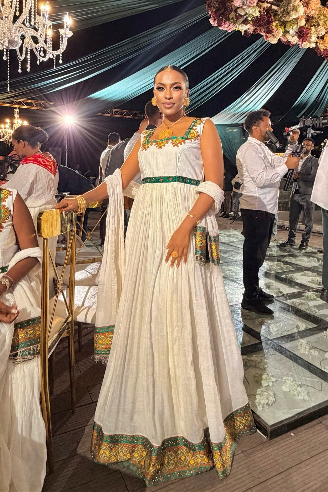 Sleeveless Habesha Kemis Green and Gold Ethiopian Dress Stylish Habesha Dress 598