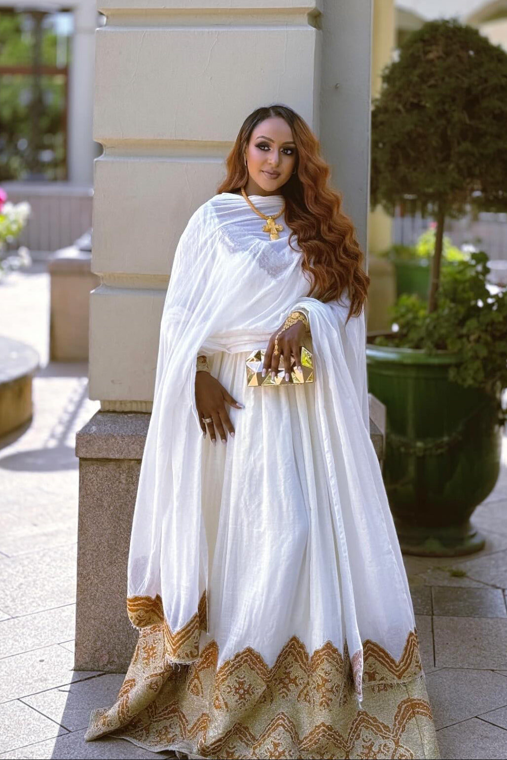 Golden Embroidery Habesha Kemis  Long Sleeve Habesha Dress