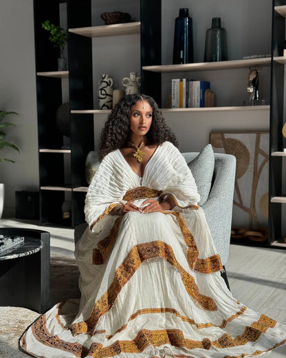V-Neckline Habesha Kemis Beautiful Habesha Dress Timeless Ethiopian Traditional Dress 608