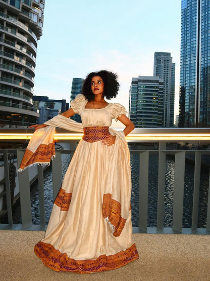 Traditional Ethiopian Dress Puff Sleeve Habesha Kemis Classic Habesha Dress For Event 610