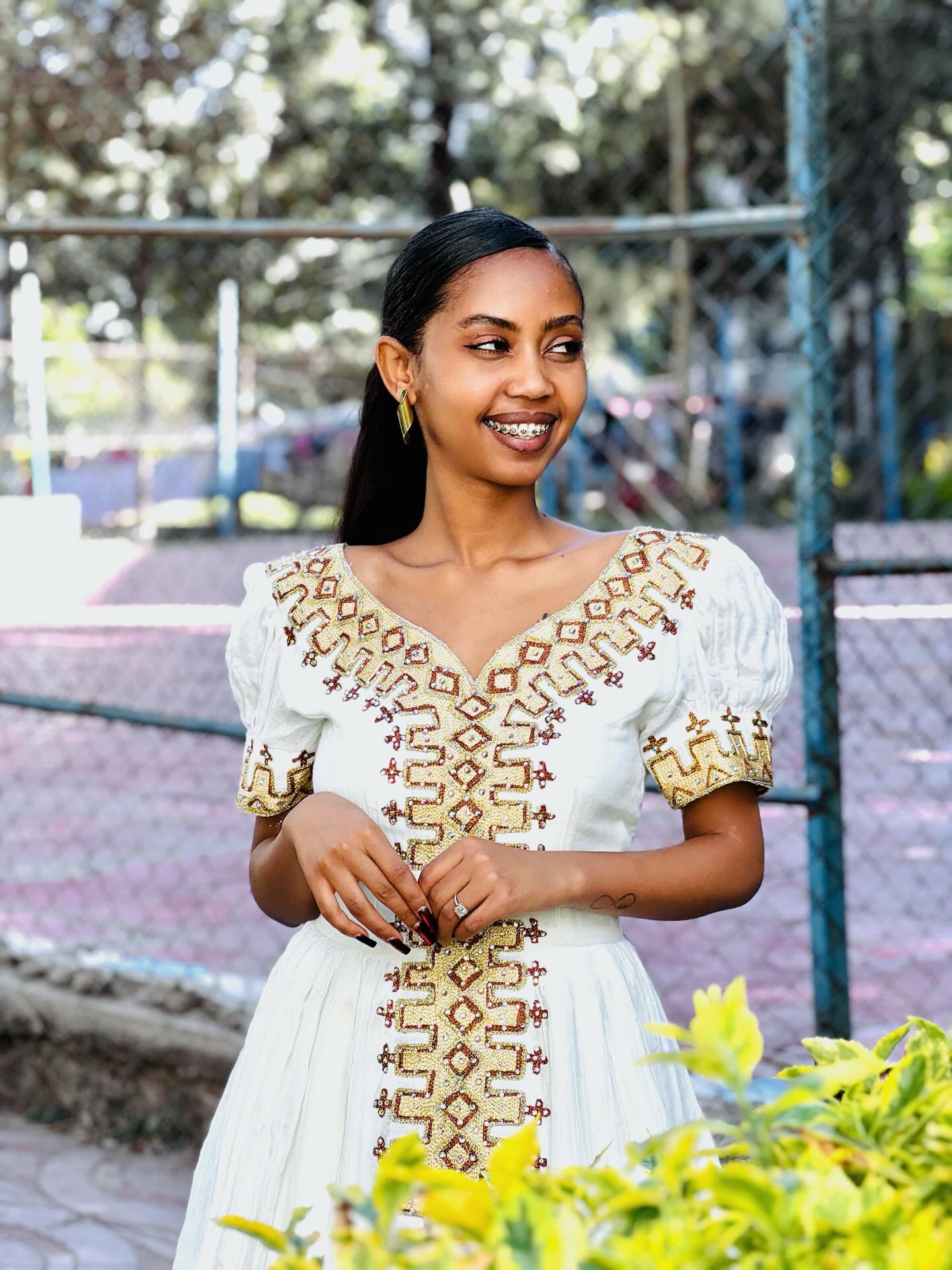 V Neck Habesha Dress Cross Embroidery Habesha Kemis Ethiopian Dress Style 634