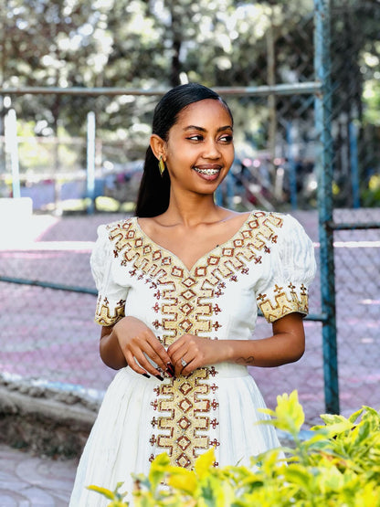 V Neck Habesha Dress Cross Embroidery Habesha Kemis Ethiopian Dress Style 634