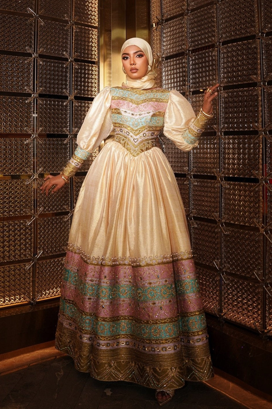Puff Sleeve Habesha Dress Multicolor Ethiopian Wedding Style
