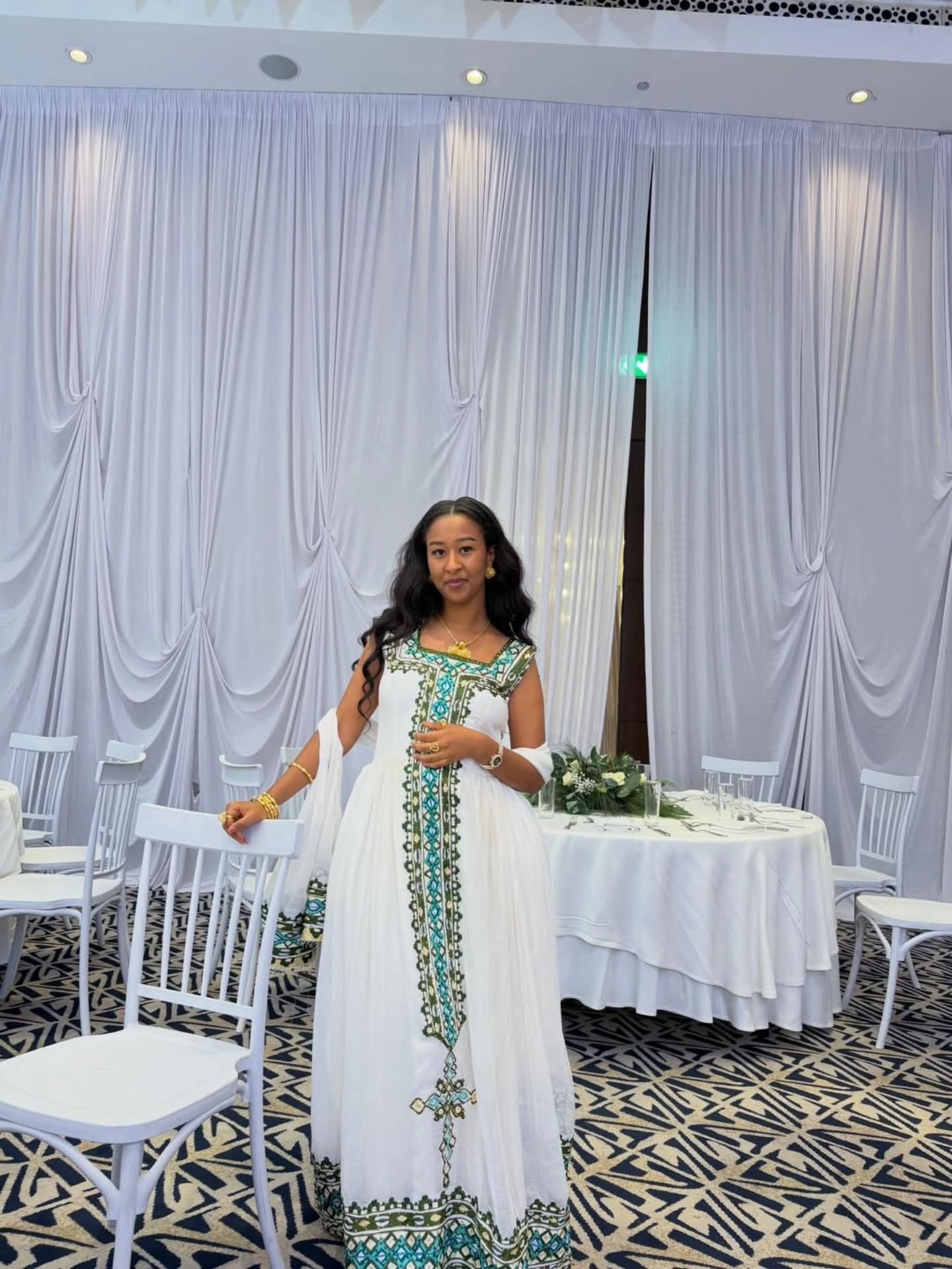Sleeveless Ethiopian Clothing Habesha Dress with Green and Blue Embroidery Stylish Habesha Kemis 647
