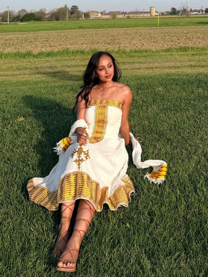 Sleeveless Habesha Kemis Golden Woven Design Habesha Dress Stylish Ethiopian Traditional Clothing 669