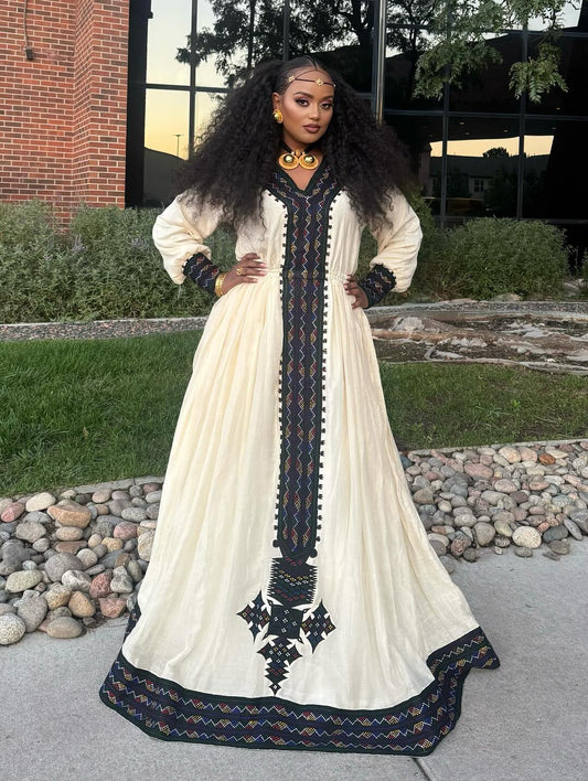 Elegant Black Embroidery Traditional Habesha Kemis Handwoven Habesha Dress Classic Ethiopian Clothing For Special Celebrations 142