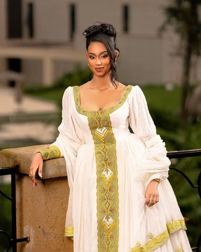 Ethiopian Traditional Dress Gold Embroidered Habesha Kemis & Cultural Attire Graceful Habesha Dress 156