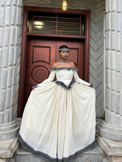 Off-Shoulder Habesha Dress Traditional Ethiopian Clothing For Festive Black Embroidery Habesha Kemis 189