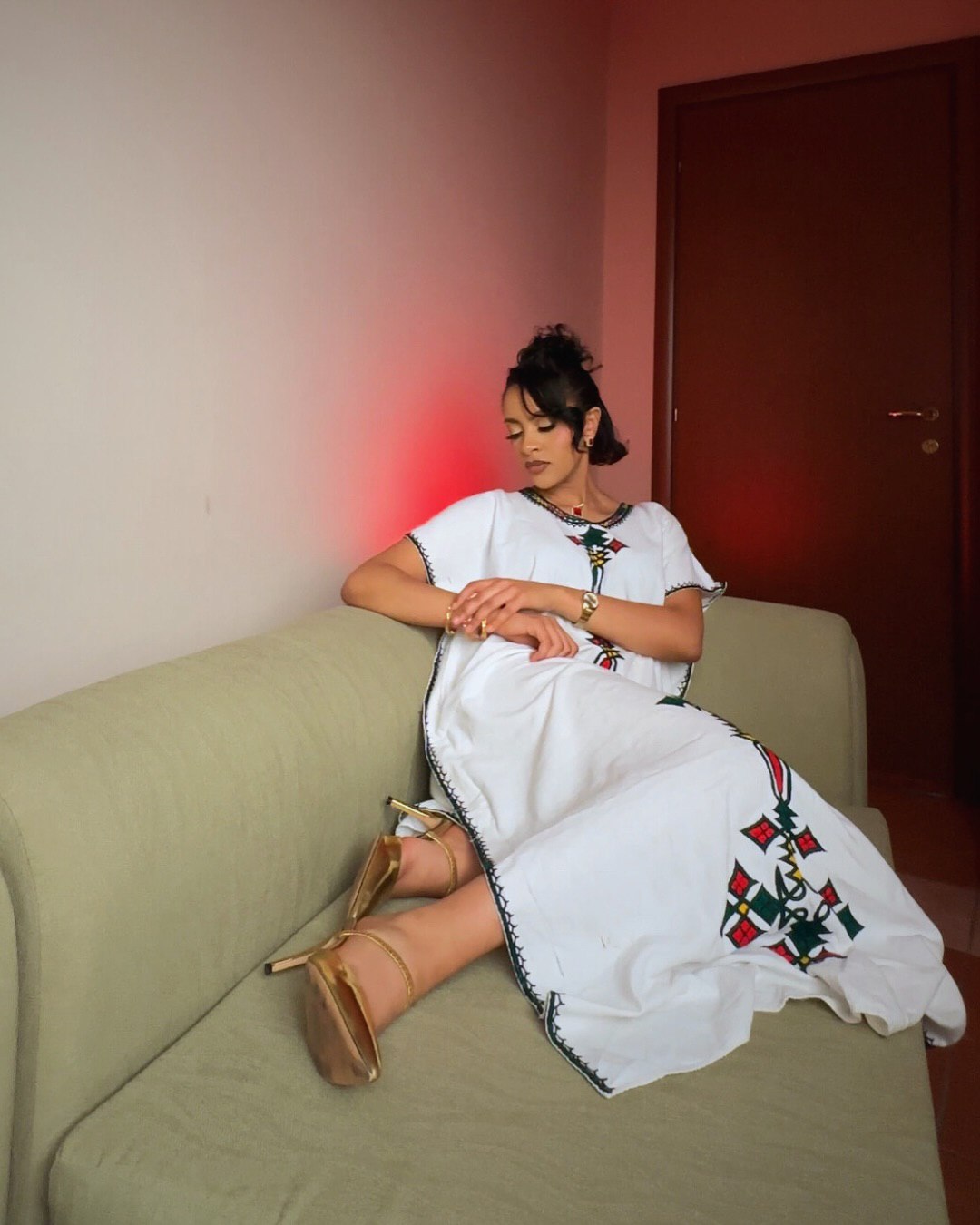 Ethiopian Traditional Dress Multicolor Cross Embroidery Habesha Kemis Simple Habesha Dress 198