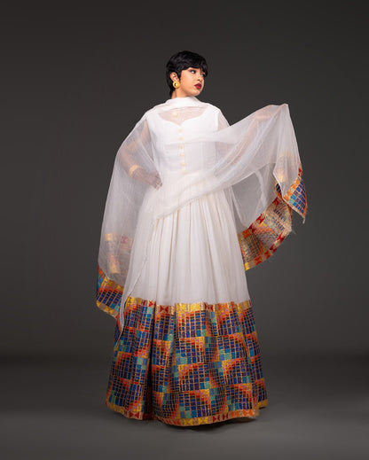 Multicolor Border Ethiopian Traditional Dress Graceful Habesha Dress Timeless Habesha Kemis 199