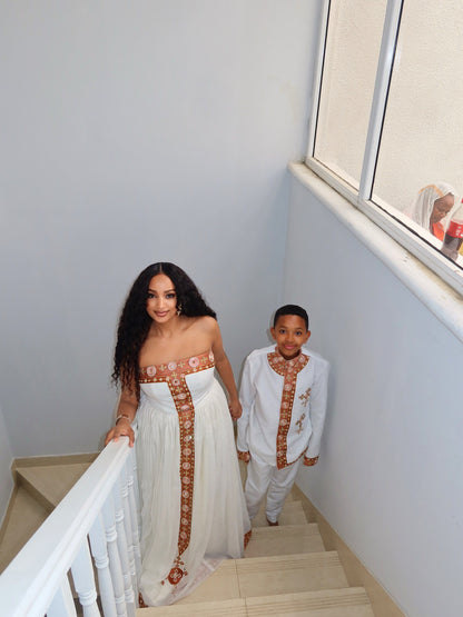 Strapless Habesha Kemis Red and Gold Embroidery Habesha Dress Elegant Ethiopian Clothing 200