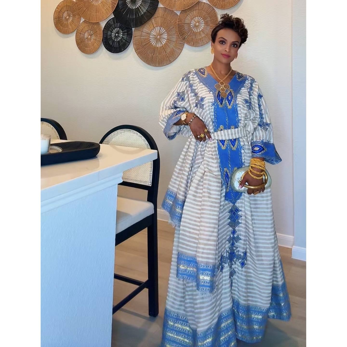 Blue & White Habesha Dress Authentic Traditional Ethiopian Clothing Timeless Habesha Kemis  135