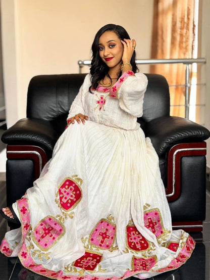 Cross Embroidery Habesha Kemis Traditional Ethiopian Clothing Stylish Habesha Dress 149