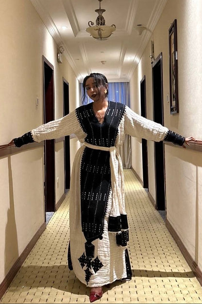 Ethiopian Traditional Dress – Handwoven Habesha Cloth with Intricate Multicolor Embroidery