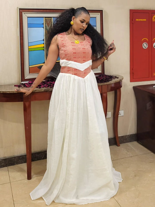 Handwoven Habesha Dress Traditional Ethiopian Cultural Style Sleeveless Habesha Kemis 228