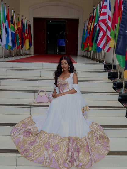Ethiopian Wedding Dress Premium Traditional Habesha Kemis Hand-Embroidered Bridal Habesha Dress 257
