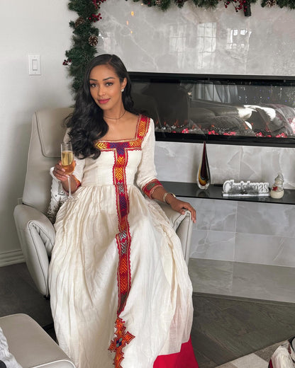 Handwoven Heritage Attire Habesha Dress Bold Ethiopian Traditional Dress Vibrant Habesha Kemis 273