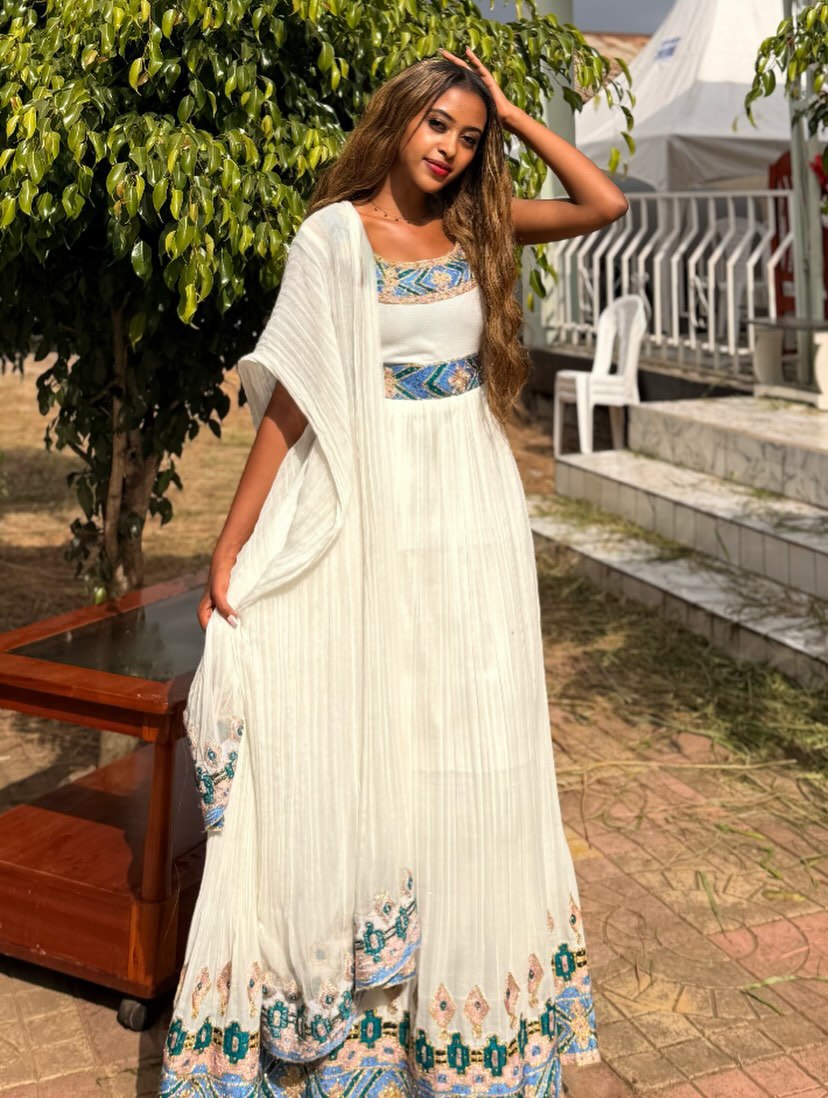 Multicolor Embroidery Habesha Kemis Classic Habesha Dress For Women Traditional Ethiopian Dress 375