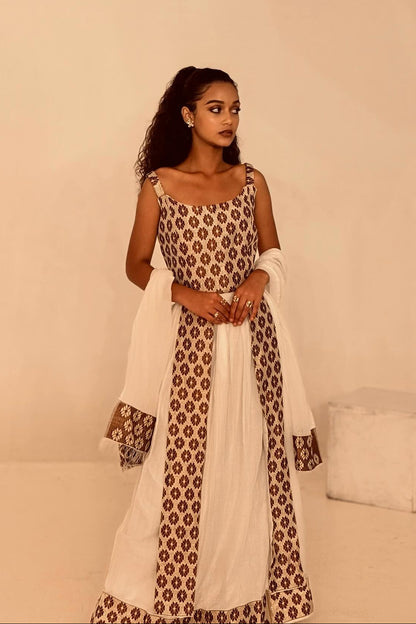 Brown Pattern Ethiopian Dress Sleeveless Habesha Dress Graceful Habesha Kemis 376