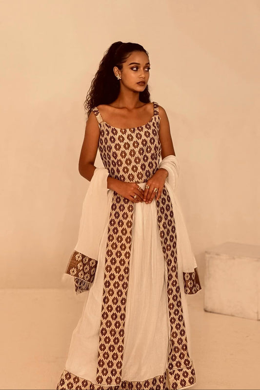 Brown Pattern Ethiopian Dress Sleeveless Habesha Dress Graceful Habesha Kemis 376