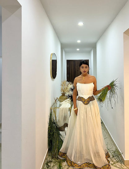 Strapless White Habesha Dress Timeless Elegance Habesha Kemis Stylish Ethiopian Clothing 432