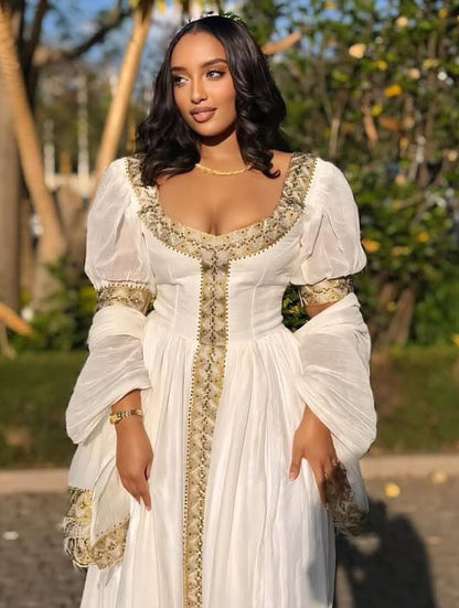 Puff Sleeve Habesha dress Vibrant Habesha Kemis Timeless Ethiopian Dress 460