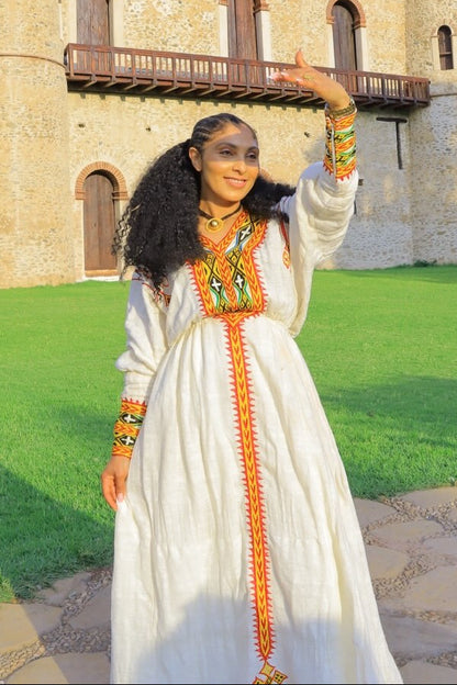 Long Sleeve Multicolor Habesha Dress in Traditional Style