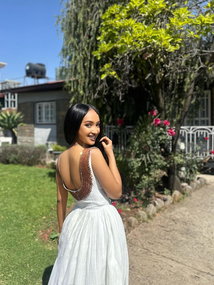 White Habesha Dress With Vibrant Embroidery Charming Habesha Kemis Cultural Ethiopian Dress 514