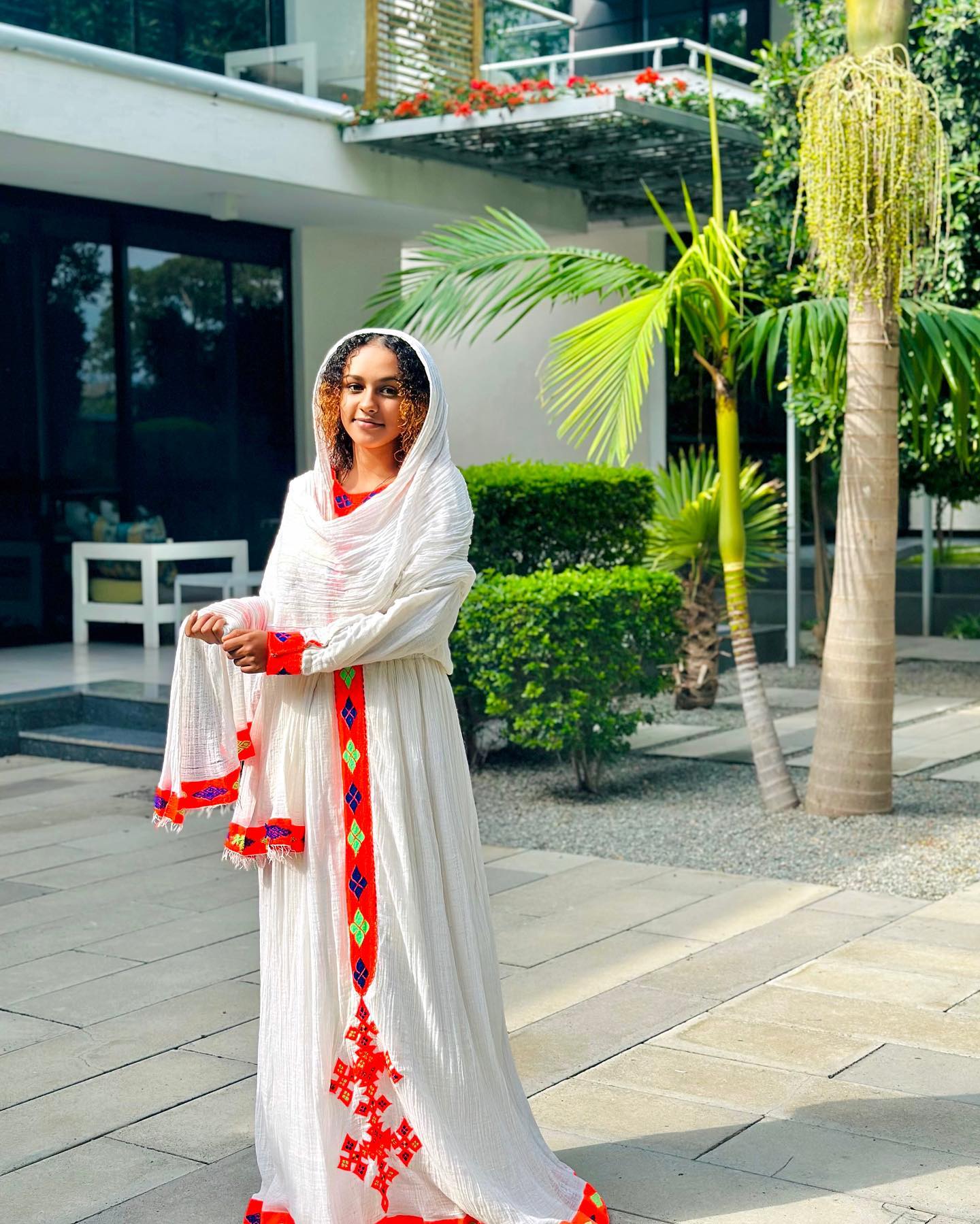 Traditional Ethiopian Dress For Event Red Embroidery Habesha kemis Long Sleeve Habesha Dress 519