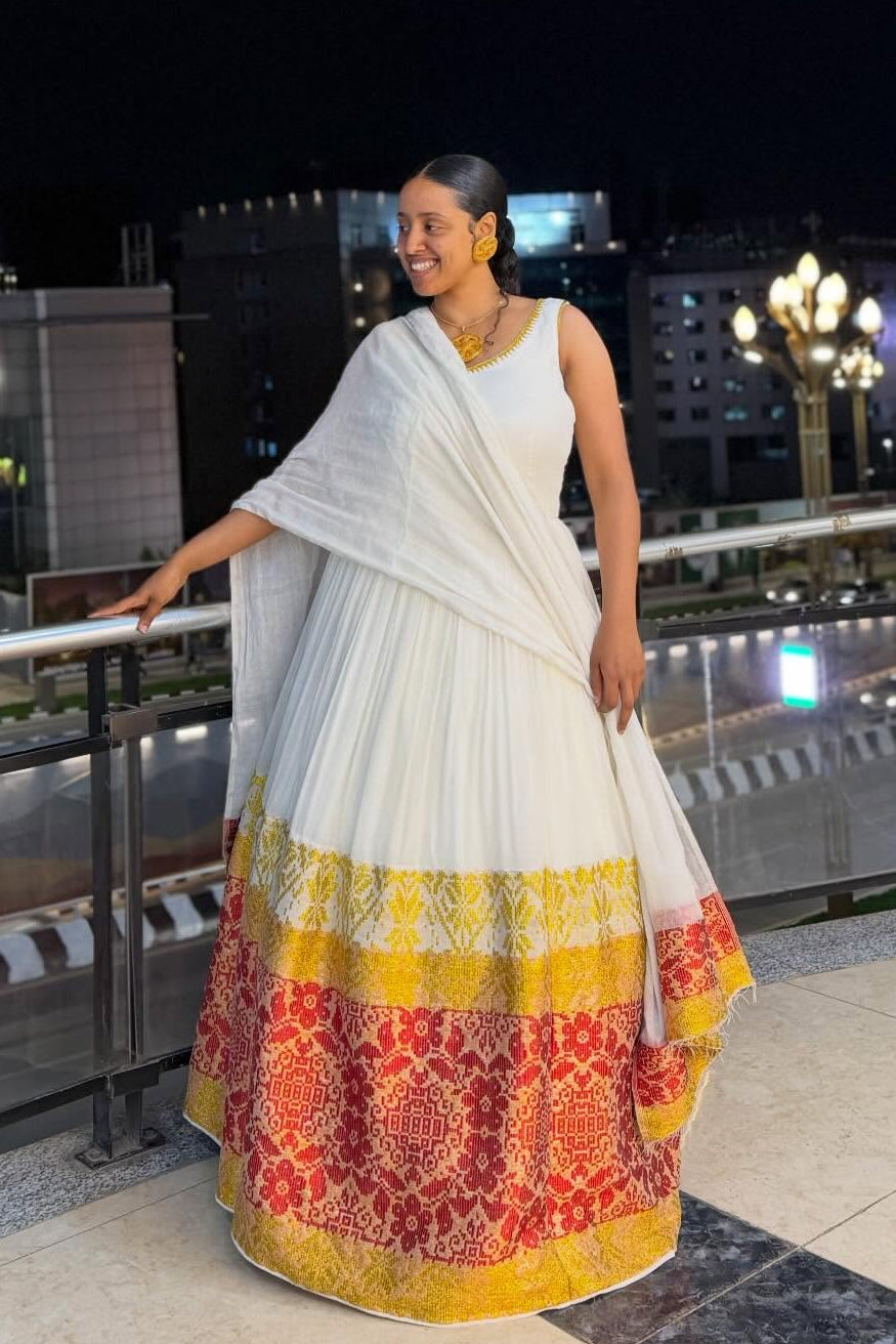 Sleeveless Habesha Traditional Dress Habesha Kemis with Red & Gold Border Habesha Dress For Festive 533