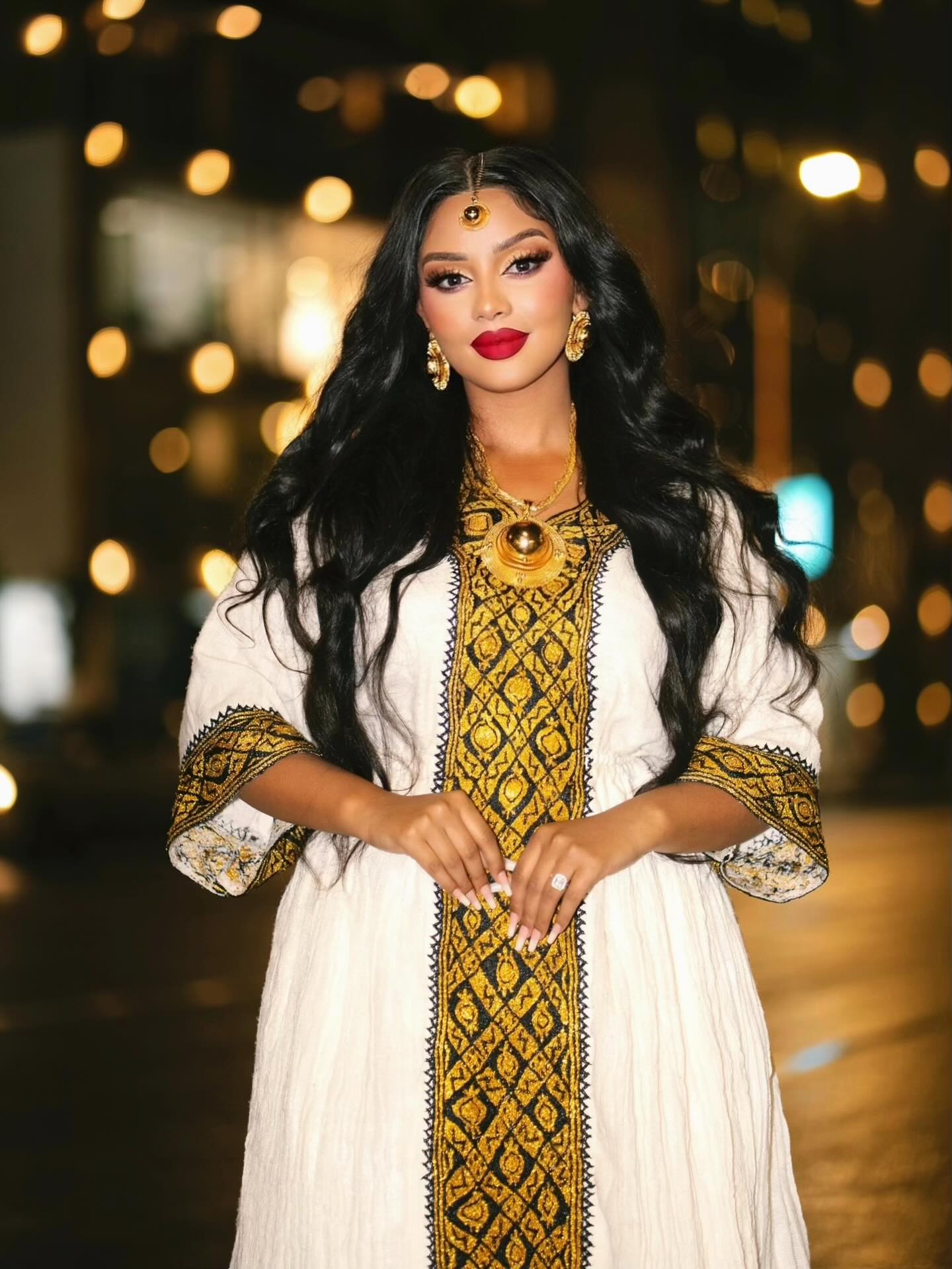 Golden Embroidery Habesha Kemis Charming Traditional Ethiopian Dress Cross Design Habesha Dress 637