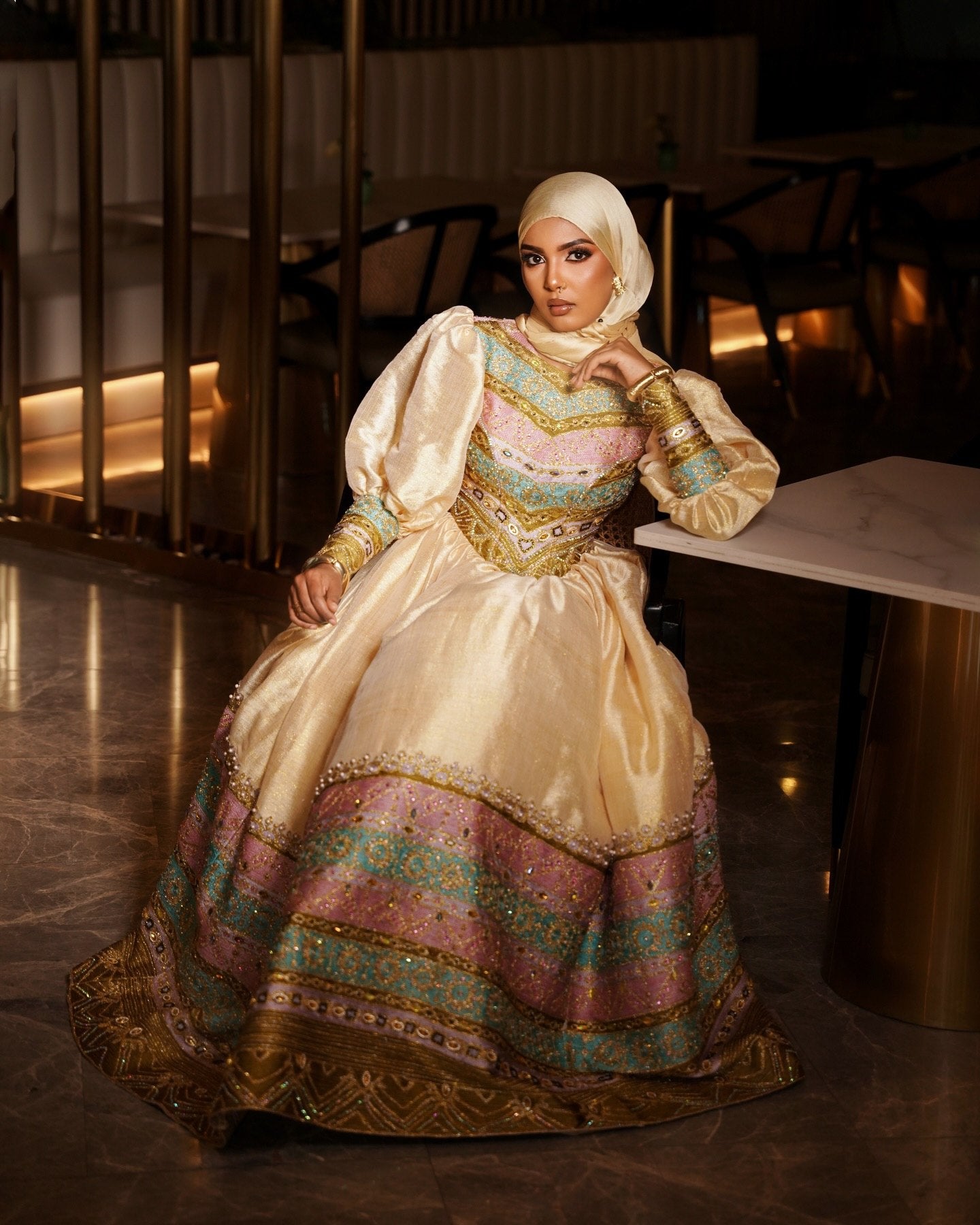 Puff Sleeve Habesha Dress Multicolor Embroidery Habesha Kemis Ethiopian Wedding Dress Style 638