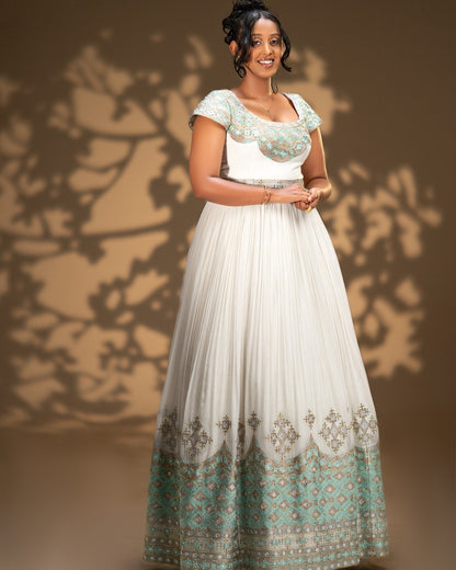 Elegant Habesha Couple Outfit Mint Green Embroidery Ethiopian Clothing Matching Habesha Outfit 671