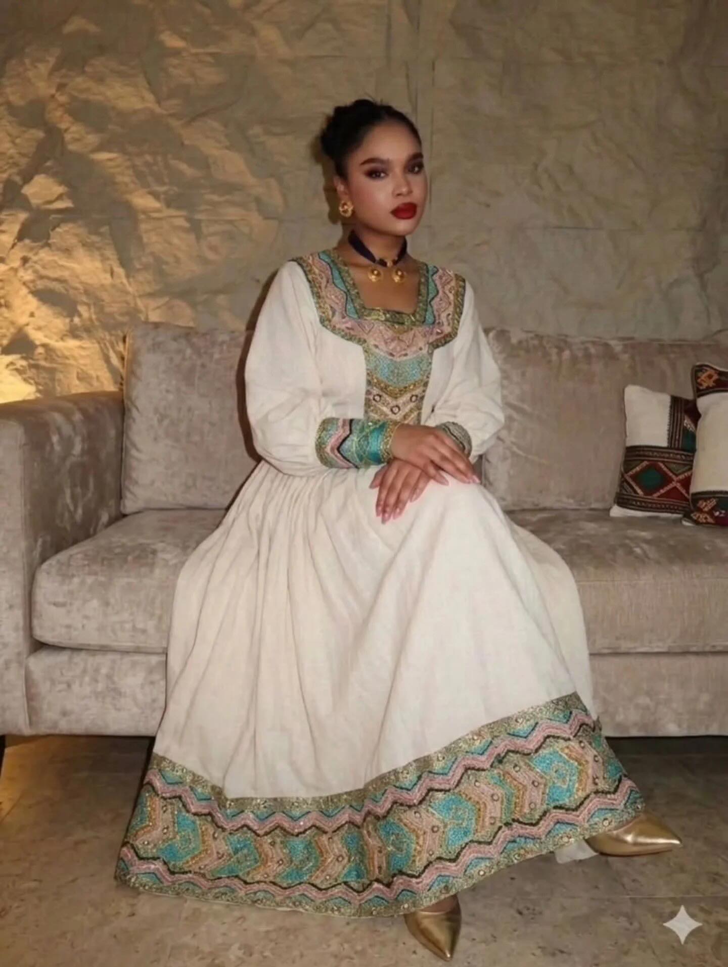 Long Sleeve Habesha Kemis Timeless Habesha Dress Multicolor Embroidery Ethiopian Dress 678