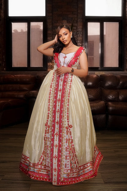 Ethiopian Wedding Dress Red Embroidery Habesha Kemis Traditional Ethiopian Clothing 736