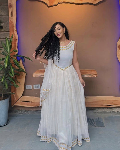 Sleeveless Habesha Kemis Simple Design Habesha Dress Minimalist Ethiopian Clothing 0089