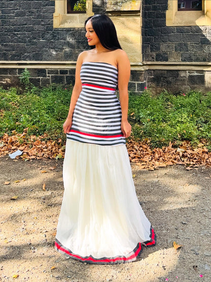 Oromo Traditional Dress Black & White with Flowing White Skirt Oromo Dress Graceful  Oromo Kemis 114